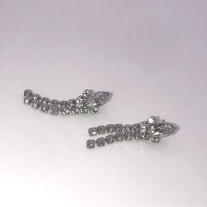 𝅺vtg Rhinestone Marquis Navette Stone Dangle Stud Earrings 1.2”